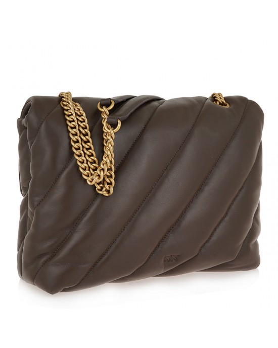 Pinko Large Love Puff Maxi Quilt Leather Brown Τσάντα Ώμου