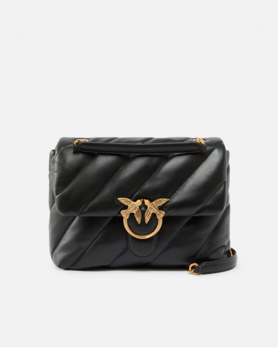 Pinko Large Shoulder Love Bag Puff Maxi Quilt Black Leather Τσάντα Ώμου