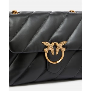 Pinko Large Shoulder Love Bag Puff Maxi Quilt Black Leather Τσάντα Ώμου