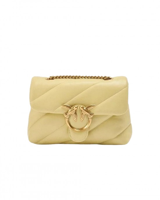 Pinko Small Shoulder Love Bag Puff Maxi Quilt Giallo Leather Τσάντα Ώμου