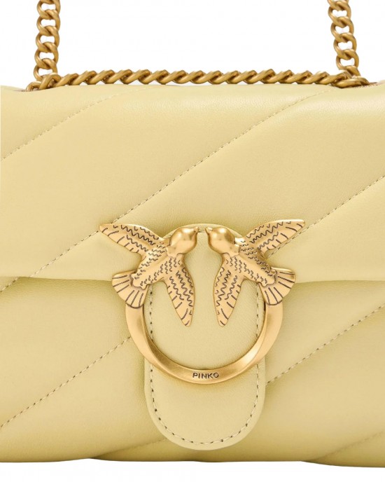 Pinko Small Shoulder Love Bag Puff Maxi Quilt Giallo Leather Τσάντα Ώμου