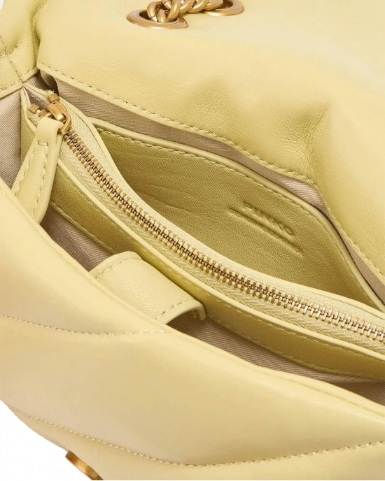 Pinko Small Shoulder Love Bag Puff Maxi Quilt Giallo Leather Τσάντα Ώμου