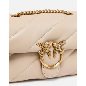 Pinko Small Love Puff Maxi Quilt Leather Beige Τσάντα Ώμου