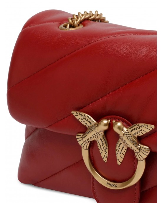 Pinko Small Shoulder Love Bag Puff Maxi Quilt Red Leather Τσάντα Ώμου
