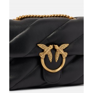 Pinko Small Shoulder Love Bag Puff Maxi Quilt Black Leather Τσάντα Ώμου