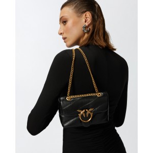 Pinko Baby Shoulder Love Bag Puff Maxi Quilt Black Leather Τσάντα Ώμου