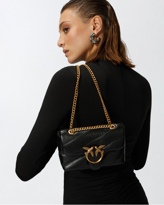 Pinko Baby Shoulder Love Bag Puff Maxi Quilt Black Leather Τσάντα Ώμου