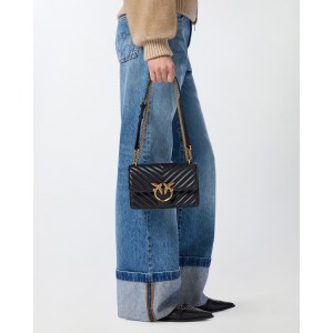 Pinko Small Shoulder Love Bag One Chevron Black Τσάντα Ώμου