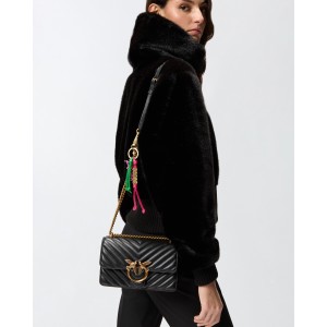 Pinko Small Love One Chevron Leather Black Τσάντα Ώμου