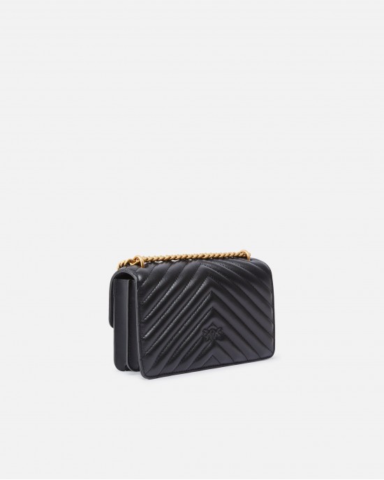 Pinko Small Shoulder Love Bag One Chevron Black Τσάντα Ώμου