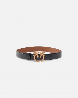 Pinko Love Berry H4 Birds Buckle Black/Brown Leather Ζώνη