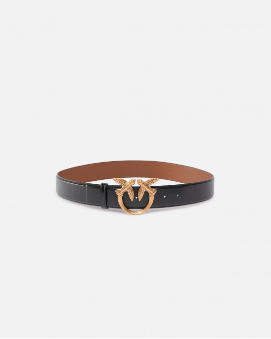 Pinko Love Berry H4 Birds Buckle Black/Brown Leather Ζώνη