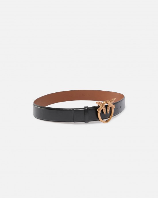 Pinko Love Berry H4 Birds Buckle Black/Brown Leather Ζώνη