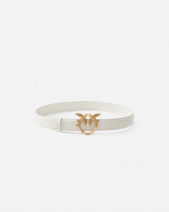 Pinko Love Birds Leather 3cm White Ζώνη