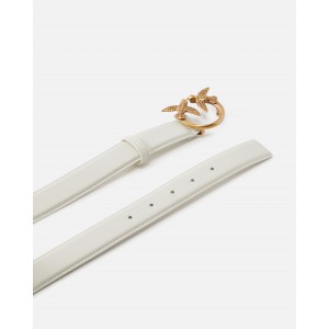 Pinko Love Birds Leather 3cm White Ζώνη