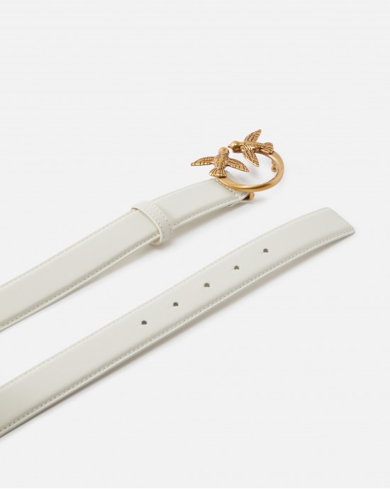 Pinko Love Birds Leather 3cm White Ζώνη