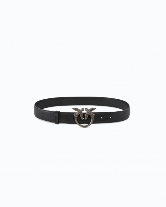 Pinko Love Birds Leather 3cm Black Ζώνη
