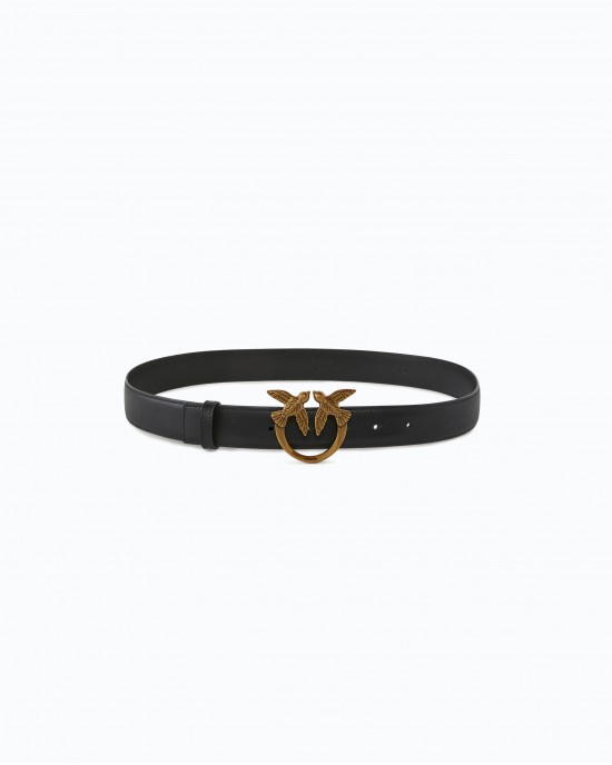 Pinko Love Birds Leather 3cm Black Ζώνη