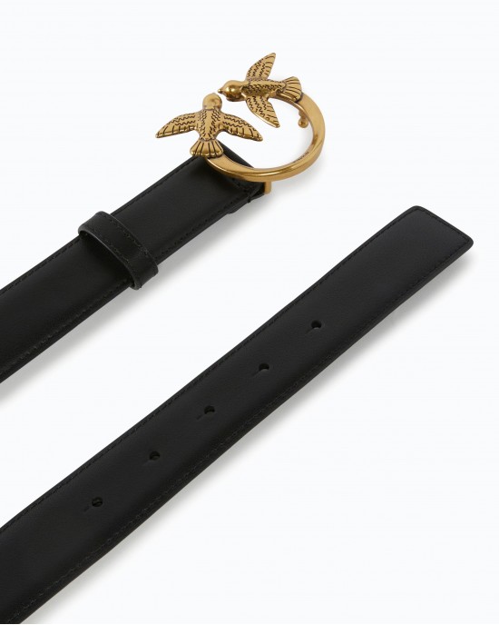 Pinko Love Birds Leather 3cm Black Ζώνη