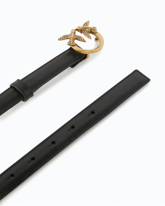 Pinko Love Birds Thin Leather 2cm Black Ζώνη