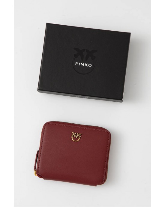 Pinko Square Leather Zip-around Rosso Πορτοφόλι