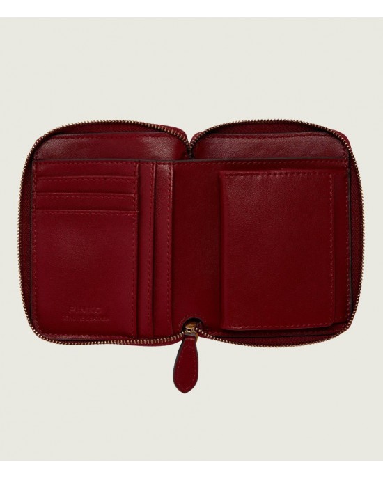 Pinko Square Leather Zip-around Rosso Πορτοφόλι