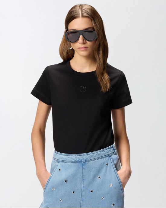 Pinko Bussolotto T-shirt With Love Birds Logo Black Μπλούζα