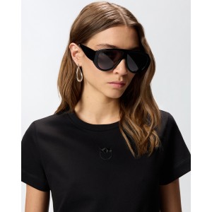 Pinko Bussolotto T-shirt With Love Birds Logo Black Μπλούζα