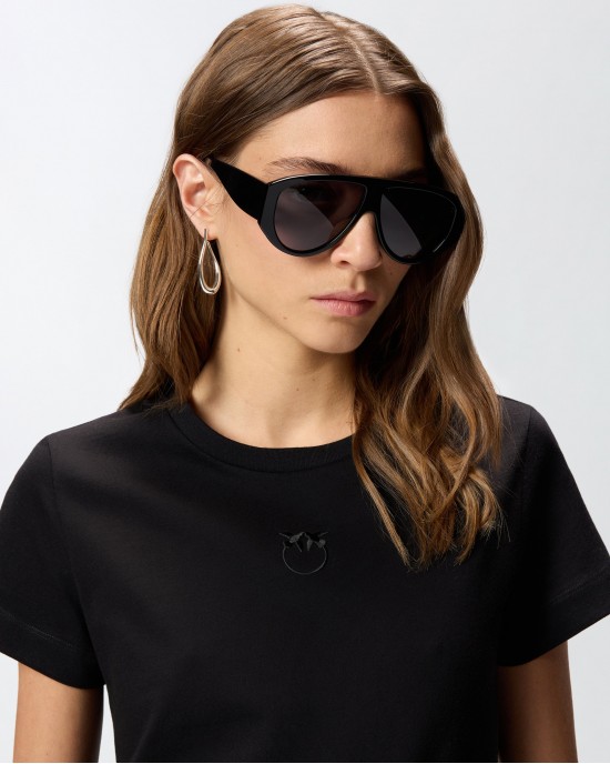 Pinko Bussolotto T-shirt With Love Birds Logo Black Μπλούζα