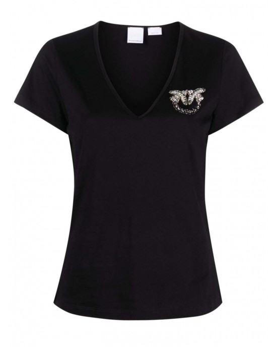 Pinko Turbato T-shirt V-neck With Logo Black Μπλούζα Pinko Turbato T-shirt V-neck With Logo Black Μπλούζα
