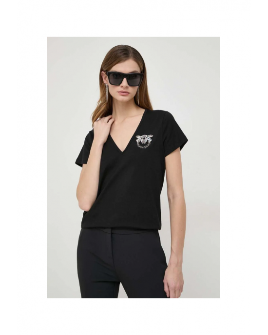 Pinko Turbato T-shirt V-neck With Logo Black Μπλούζα Pinko Turbato T-shirt V-neck With Logo Black Μπλούζα