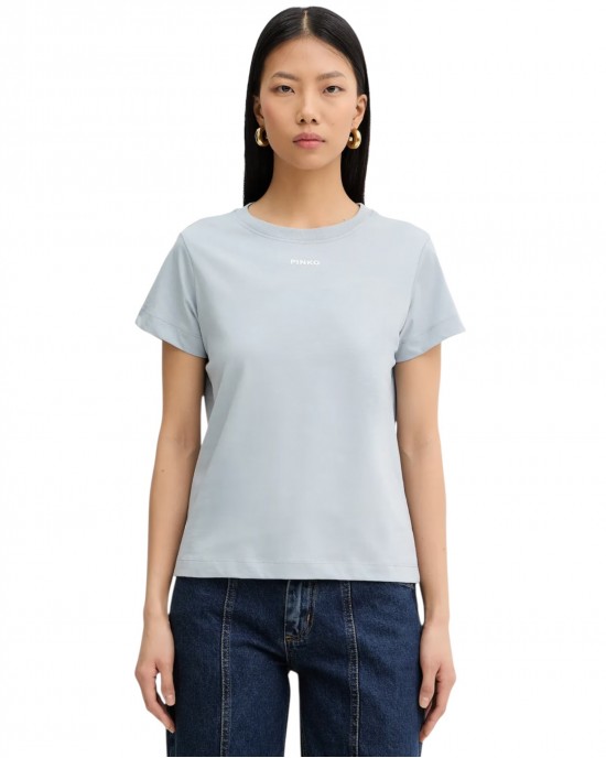 Pinko Basico T-shirt With PINKO Logo Light Blue Μπλούζα