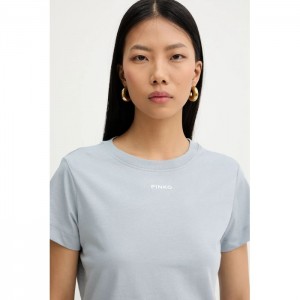 Pinko Basico T-shirt With PINKO Logo Light Blue Μπλούζα