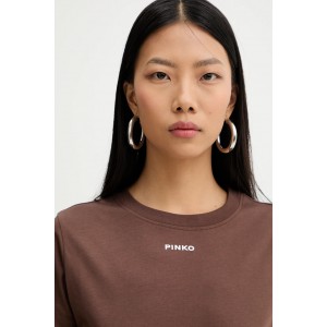 Pinko Basico T-shirt With PINKO Logo Brown Μπλούζα