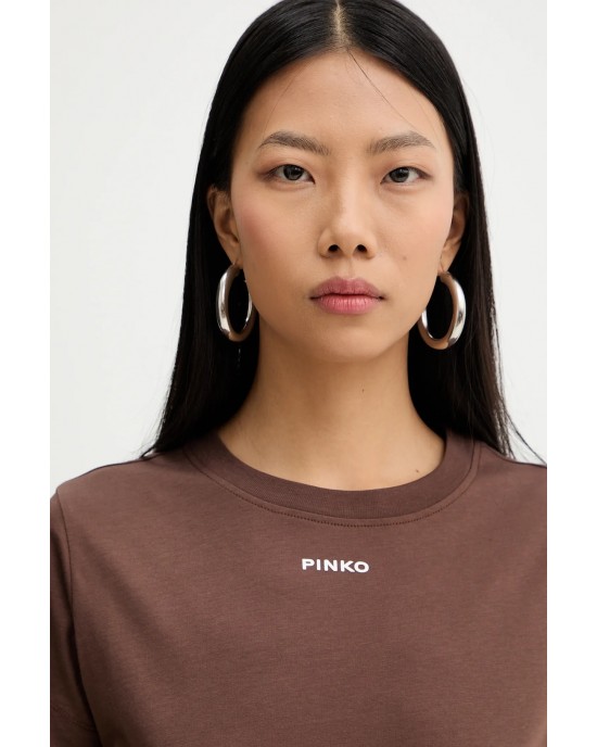 Pinko Basico T-shirt With PINKO Logo Brown Μπλούζα