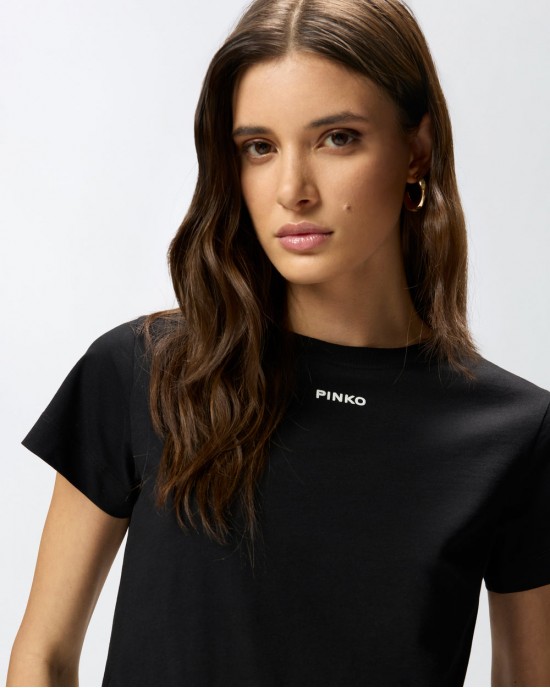 Pinko Basico T-shirt With PINKO Logo Black Μπλούζα
