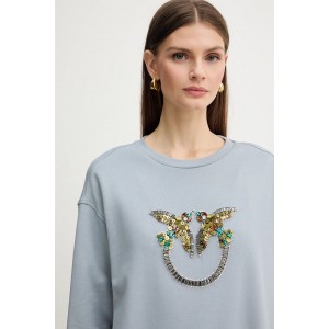 Pinko Nelly Sweatshirt Love Birds Jewel Maxi Embroidery Light Blue Μπλούζα