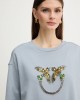 Pinko Nelly Sweatshirt Love Birds Jewel Maxi Embroidery Light Blue Μπλούζα