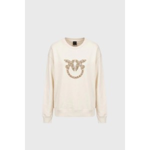 Pinko Nelly Sweatshirt Love Birds Jewel Maxi Embroidery Beige Μπλούζα