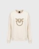 Pinko Nelly Sweatshirt Love Birds Jewel Maxi Embroidery Beige Μπλούζα