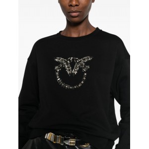 Pinko Nelly Sweatshirt Love Birds Jewel Maxi Embroidery Black Μπλούζα