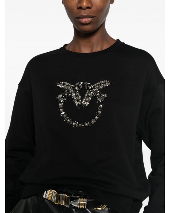 Pinko Nelly Sweatshirt Love Birds Jewel Maxi Embroidery Black Μπλούζα