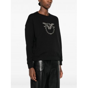 Pinko Nelly Sweatshirt Love Birds Jewel Maxi Embroidery Black Μπλούζα