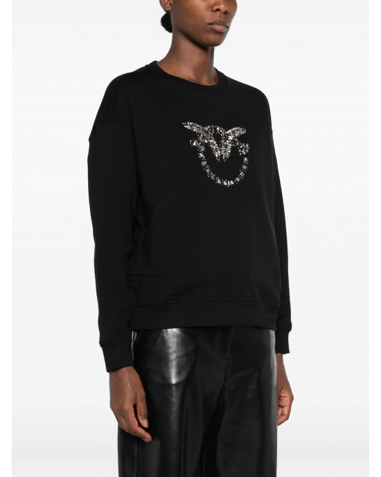 Pinko Nelly Sweatshirt Love Birds Jewel Maxi Embroidery Black Μπλούζα