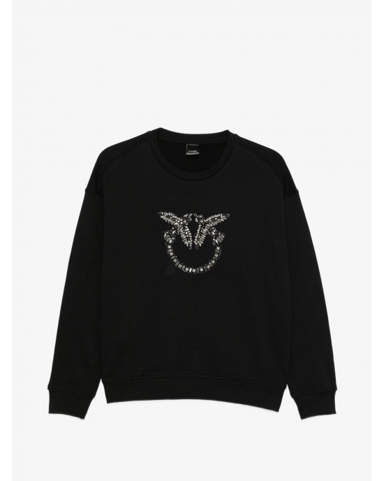 Pinko Nelly Sweatshirt Love Birds Jewel Maxi Embroidery Black Μπλούζα