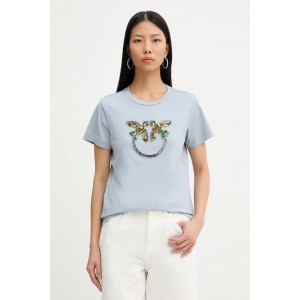 Pinko Quentin T-shirt Love Birds Jewel Maxi Embroidery Light Blue Μπλούζα