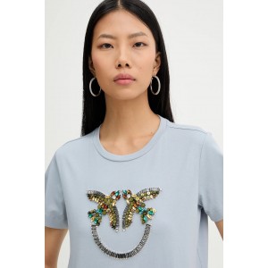 Pinko Quentin T-shirt Love Birds Jewel Maxi Embroidery Light Blue Μπλούζα