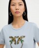 Pinko Quentin T-shirt Love Birds Jewel Maxi Embroidery Light Blue Μπλούζα