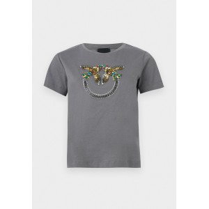 Pinko Quentin T-shirt Love Birds Jewel Maxi Embroidery Grey Μπλούζα