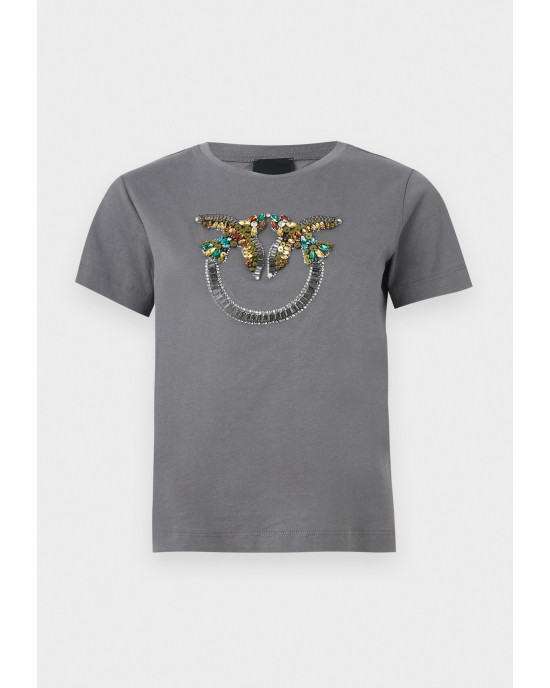Pinko Quentin T-shirt Love Birds Jewel Maxi Embroidery Grey Μπλούζα